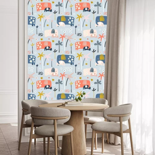 Tapete Elefantenfamilie pastellfarben