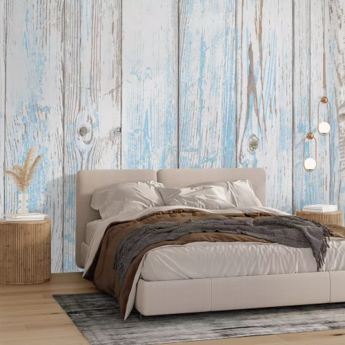 Fototapete Weiß-blaue durchgescheuerte Bretter