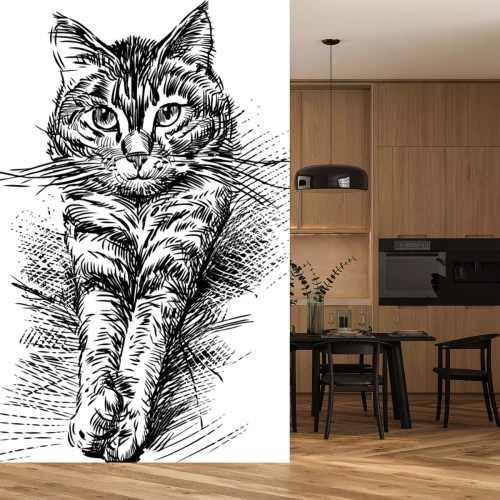 Sticker Katzen Skizze einer Katze mit nach vorne gestreckten Pfoten