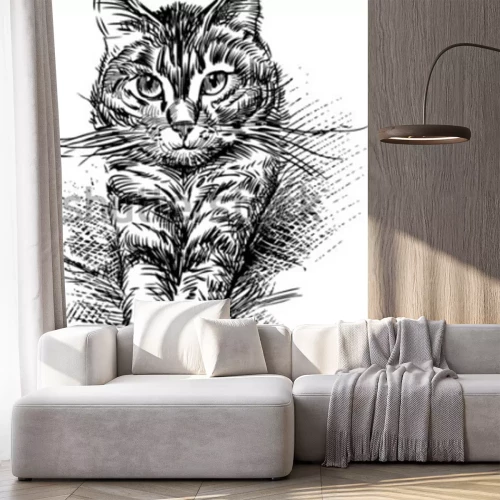 Sticker Katzen Skizze einer Katze mit nach vorne gestreckten Pfoten