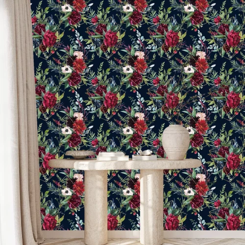 Tapete Blumenkomposition auf dunklem Hintergrund