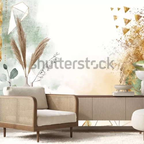 Fototapete Glamour Blätter und geometrische Figuren