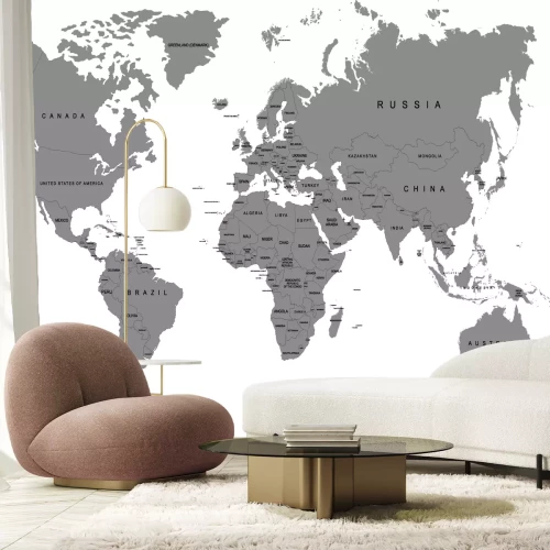 Fototapete Graue Kontinente auf einer Weltkarte