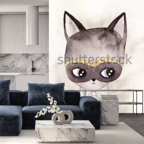 Sticker Katze für Kinder mit gepunkteter Fliege Aquarell