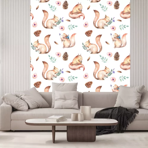 Sticker Tiere Eichhörnchen mit Blumenzweigen