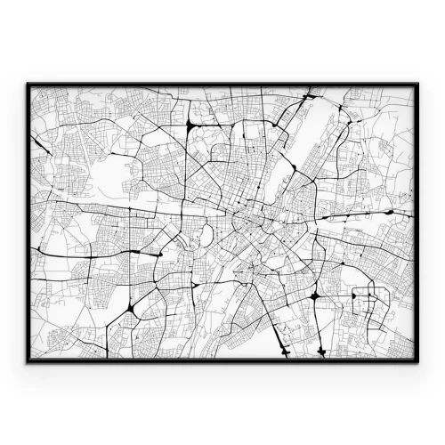 Poster Karte von München mit eingezeichneten Straßen