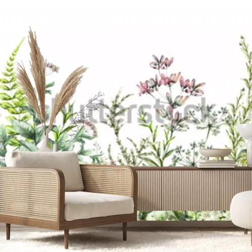 Sticker Frühlingspflanzen und Kräuter auf der Wiese