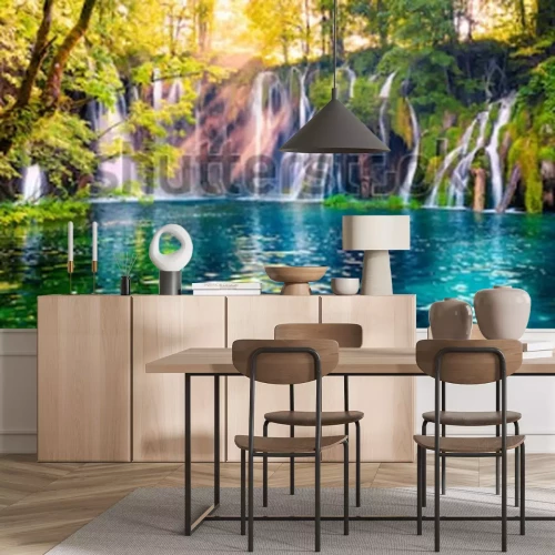 Fototapete Berglandschaft mit Wasserfällen