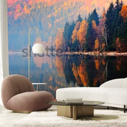 Fototapete Herbstbäume am See