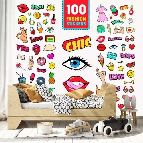 Sticker Sammlung von jugendlichen Grafiken im Comic-Stil