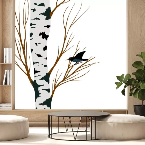 Sticker Starling auf Birke Zeichnung