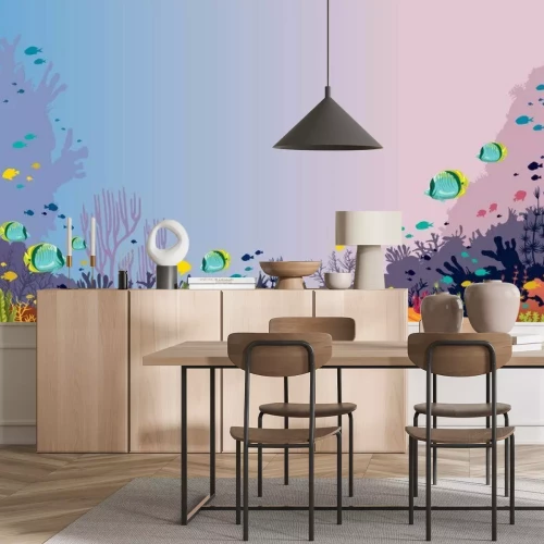 Fototapete Unterwasser-Ozeanboden im grafischen Stil