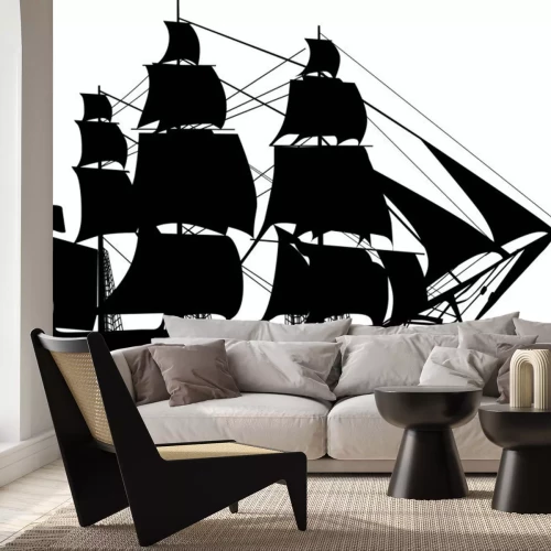 Sticker schwarze Schiff auf weiß