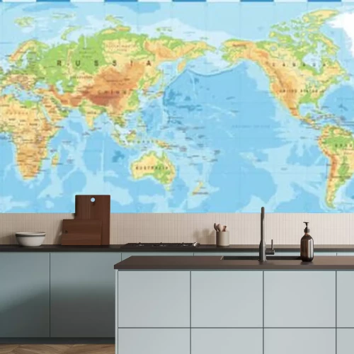 Fototapete Physische Weltkarte mit englischen Inschriften