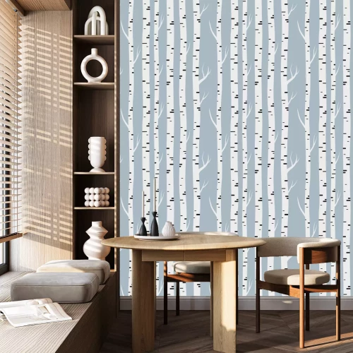 Tapete Birken mit schwarzen Elementen