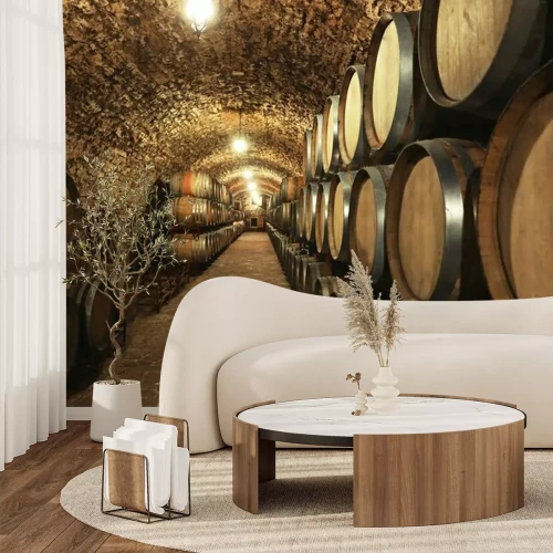 Fototapete Fässer mit Wein im Keller