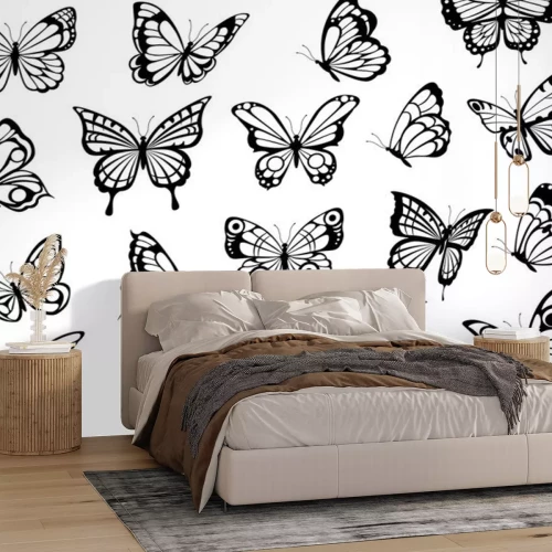 Sticker Schwarz-weiße Konturen verschiedene Arten von Schmetterlingen
