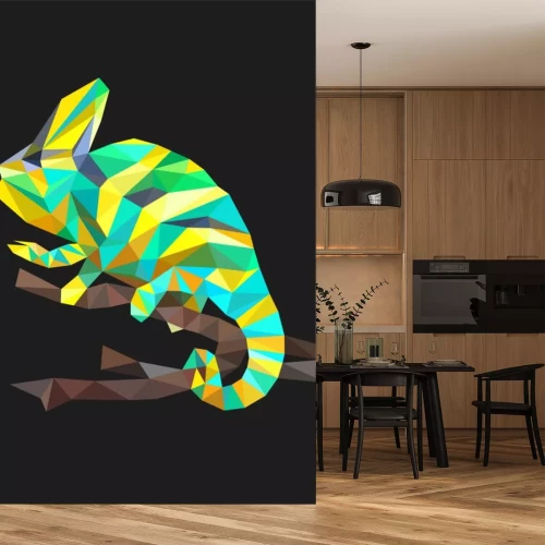 Sticker Colorful polygonal style design of wild reptile chameleon