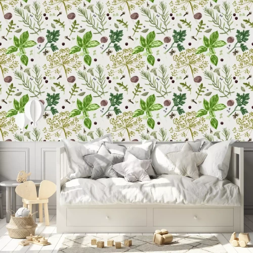 Tapete Pflanzen und Kräuter im Vintage-Stil