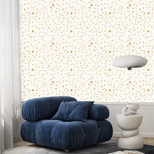 Tapete Constellation seamless pattern. Golden zodiac background.
