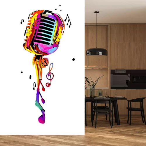 Sticker Einzelne Noten rund um das Mikrofon bunte Grafik