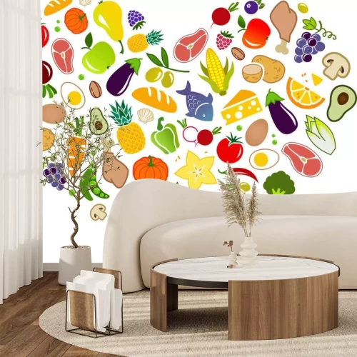 Sticker Leckeres Essen Grafiken in einem Herzen angeordnet