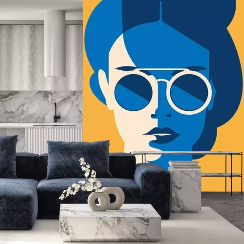 Fototapete Blaues Mädchenporträt in Pop-Art