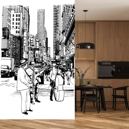 Sticker Street performers playing music at 5th Avenue in New York City