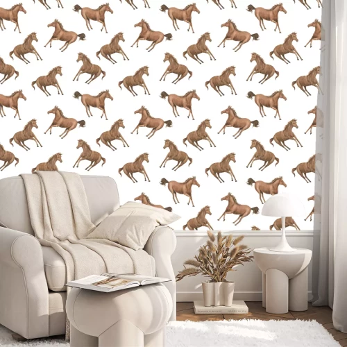 Tapete Braune Pferde auf weißem Hintergrund