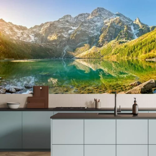 Fototapete Tatra National Park, a lake in the mountains at the dawn of the sun. Poland