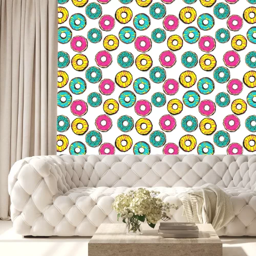 Tapete Bunte Donuts im Pop-Art-Stil
