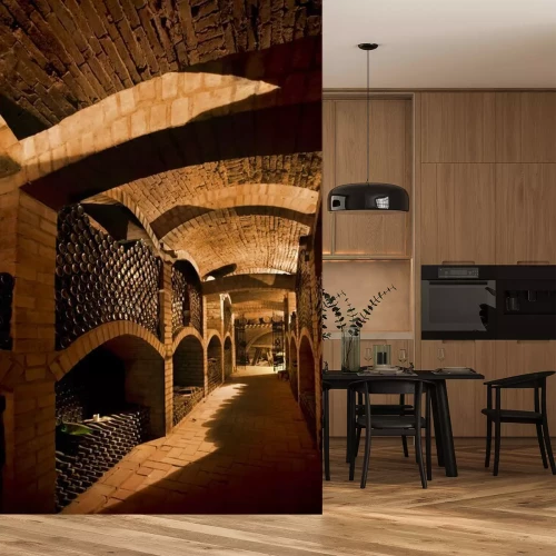 Fototapete Weinflaschen im alten Keller