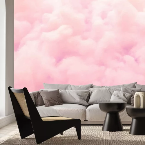 Fototapete Colorful pink fluffy cotton candy background, soft color sweet candyfloss, abstract blurred dessert texture