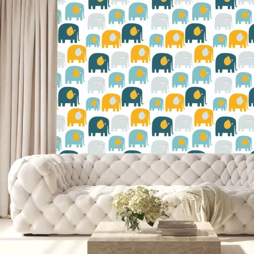 Tapete Elefanten mit Punkten und Streifen