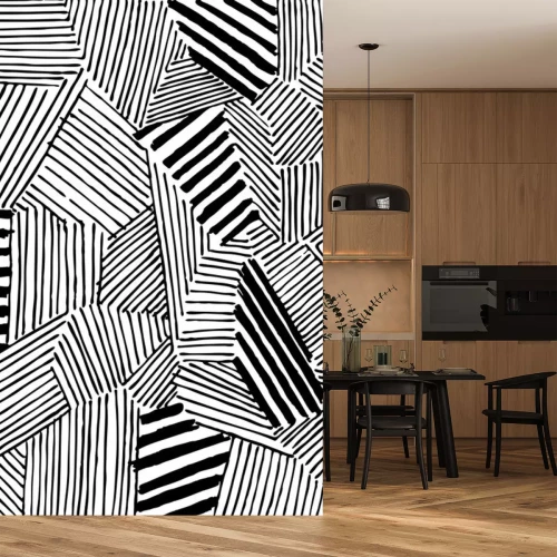 Sticker Schwarz-weißes abstraktes Muster im geometrischen Stil