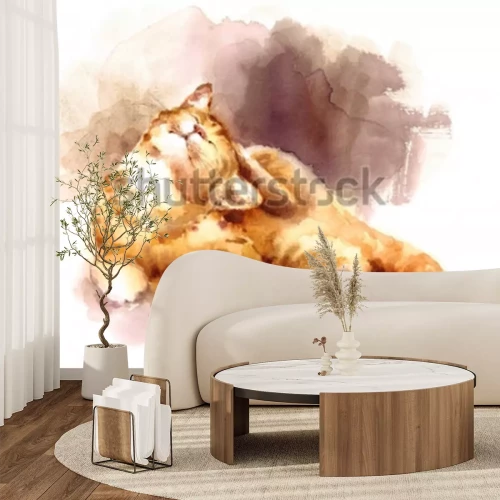 Fototapete 3D Katze in Aquarell