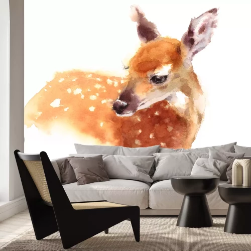 Sticker Aquarellporträt eines Rehkitzes auf weißem Hintergrund