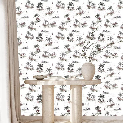 Tapete Schönes nahtloses Inselmuster auf weißem Hintergrund