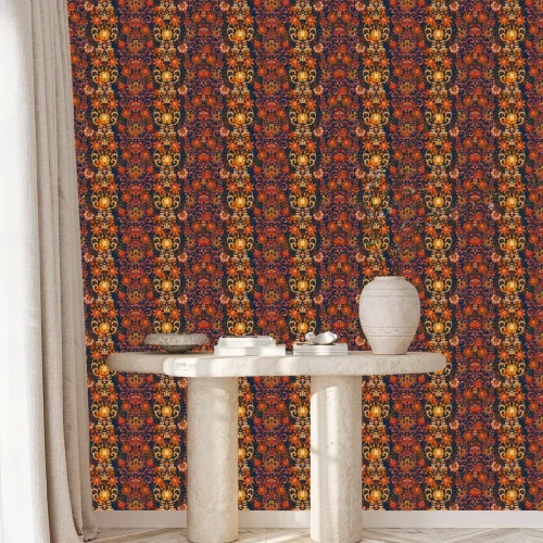 Tapete Blumen in Rottönen im orientalischen Stil