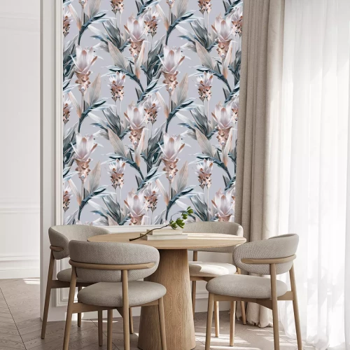 Tapete Tropische Blumen auf künstlerischem Hintergrund