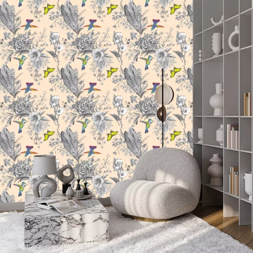 Tapete Graues Motiv mit bunten Elementen