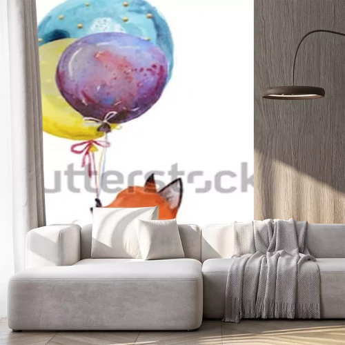 Sticker Kleiner Fuchs und bunte Luftballons