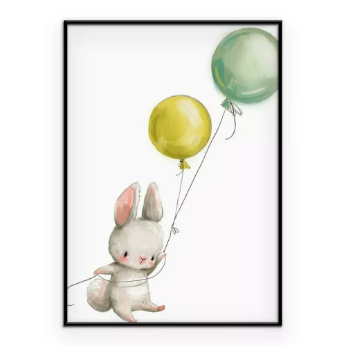 Poster Häschen mit zwei Luftballons