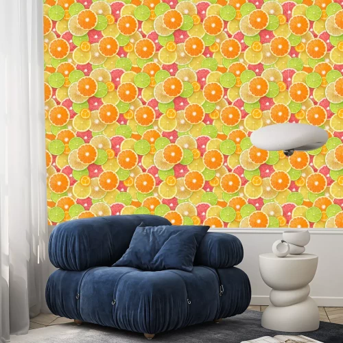 Tapete Scheiben von Zitronen, Orangen, Limetten und Grapefruit