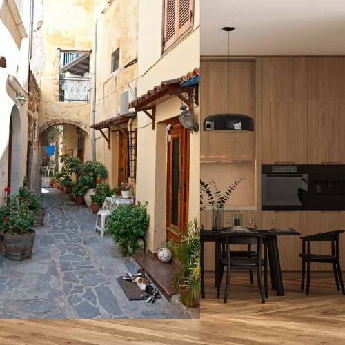 Fototapete Stille Gasse mit Katze