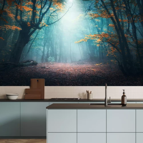 Fototapete Morgennebel im Herbstwald