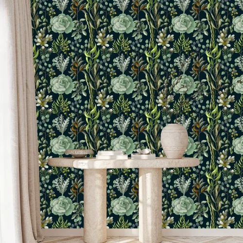 Tapete Blätter von Sukkulenten und Wildpflanzen