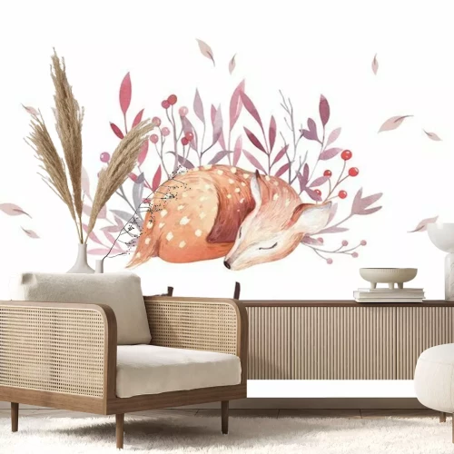 Sticker Cute watercolor baby deer animal , nursery isolated illustration for children clothing, pattern. WatercolorHand drawn boho image Perfect for phone cases design, nursery posters, postcards