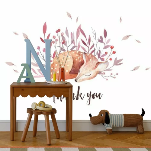 Sticker Cute watercolor baby deer animal , nursery isolated illustration for children clothing, pattern. WatercolorHand drawn boho image Perfect for phone cases design, nursery posters, postcards