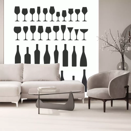 Sticker Schwarze Gläser und Flaschen weißer Hintergrund